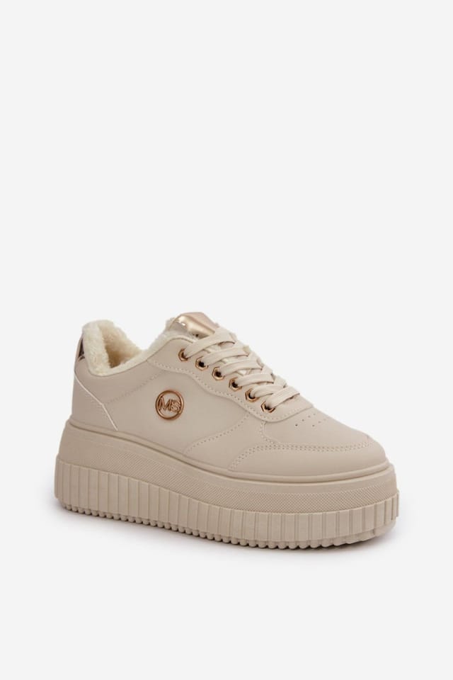 Love Lace Love Lace Women's Sport Platform Sneakers with Fur Lining for Outdoor Wear in Beige - 2