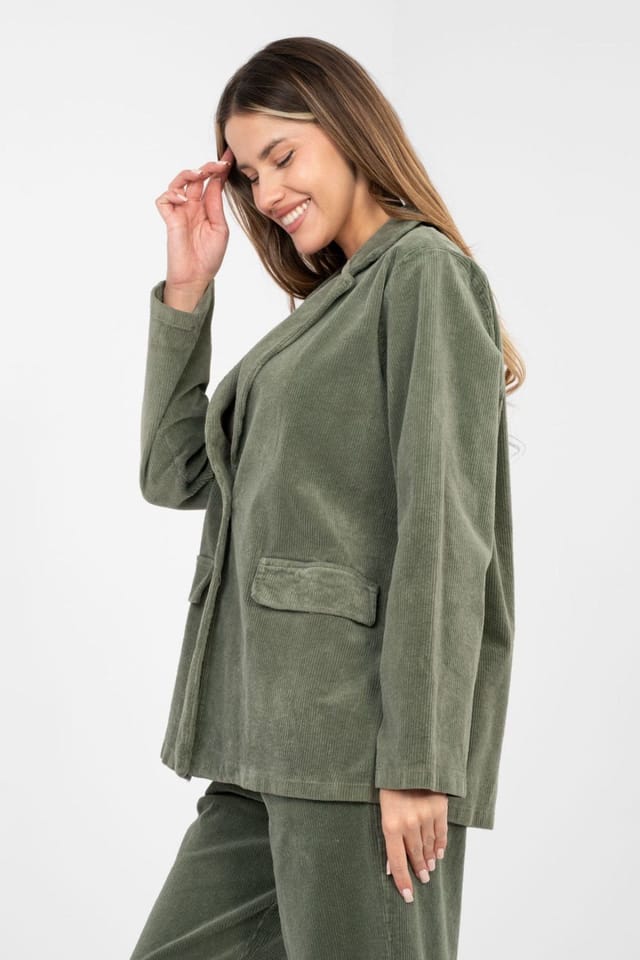 Love Lace Love Lace Women's Stylish Corduroy Blazer for Work & Daily Style 224992 in Green - 3