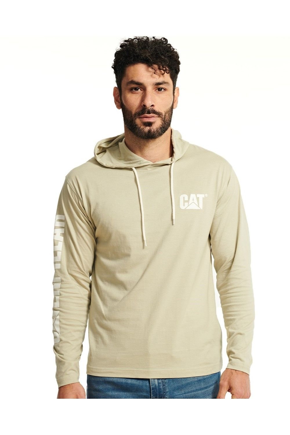 Caterpillar Caterpillar Men's Hooded Long Sleeve Tee in Beige - 2