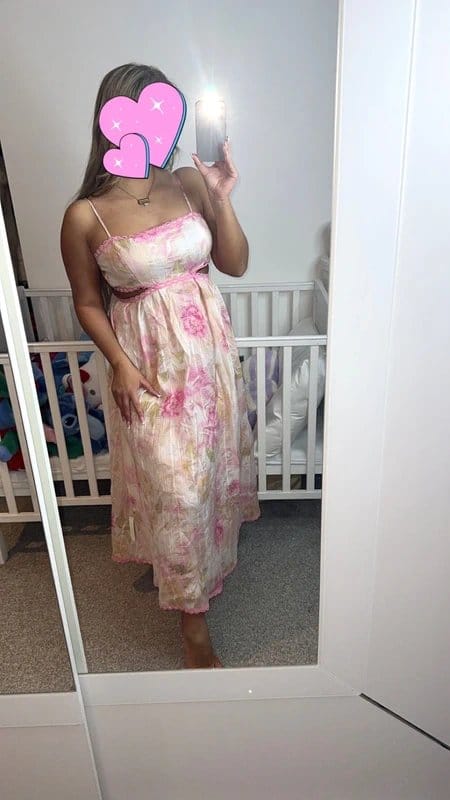 Pink floral print cut out maxi dress