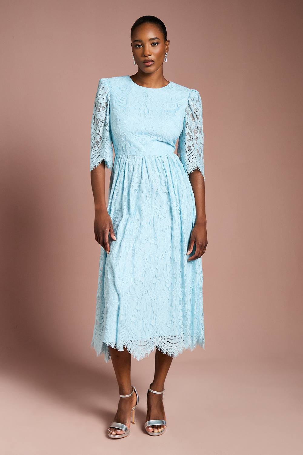 Coast Coast Women's Lace Short Sleeve Midi Dress in Aqua - 2