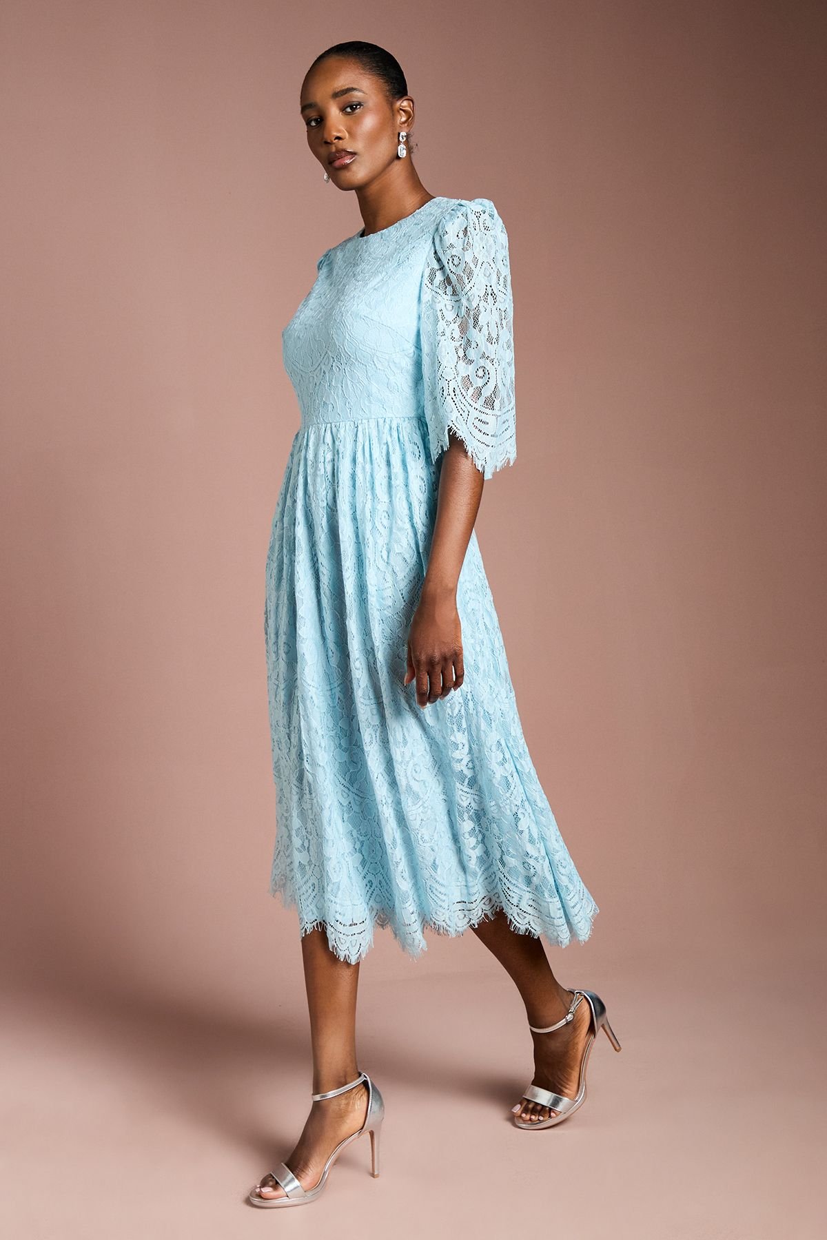 Coast Coast Women's Lace Short Sleeve Midi Dress in Aqua - 3