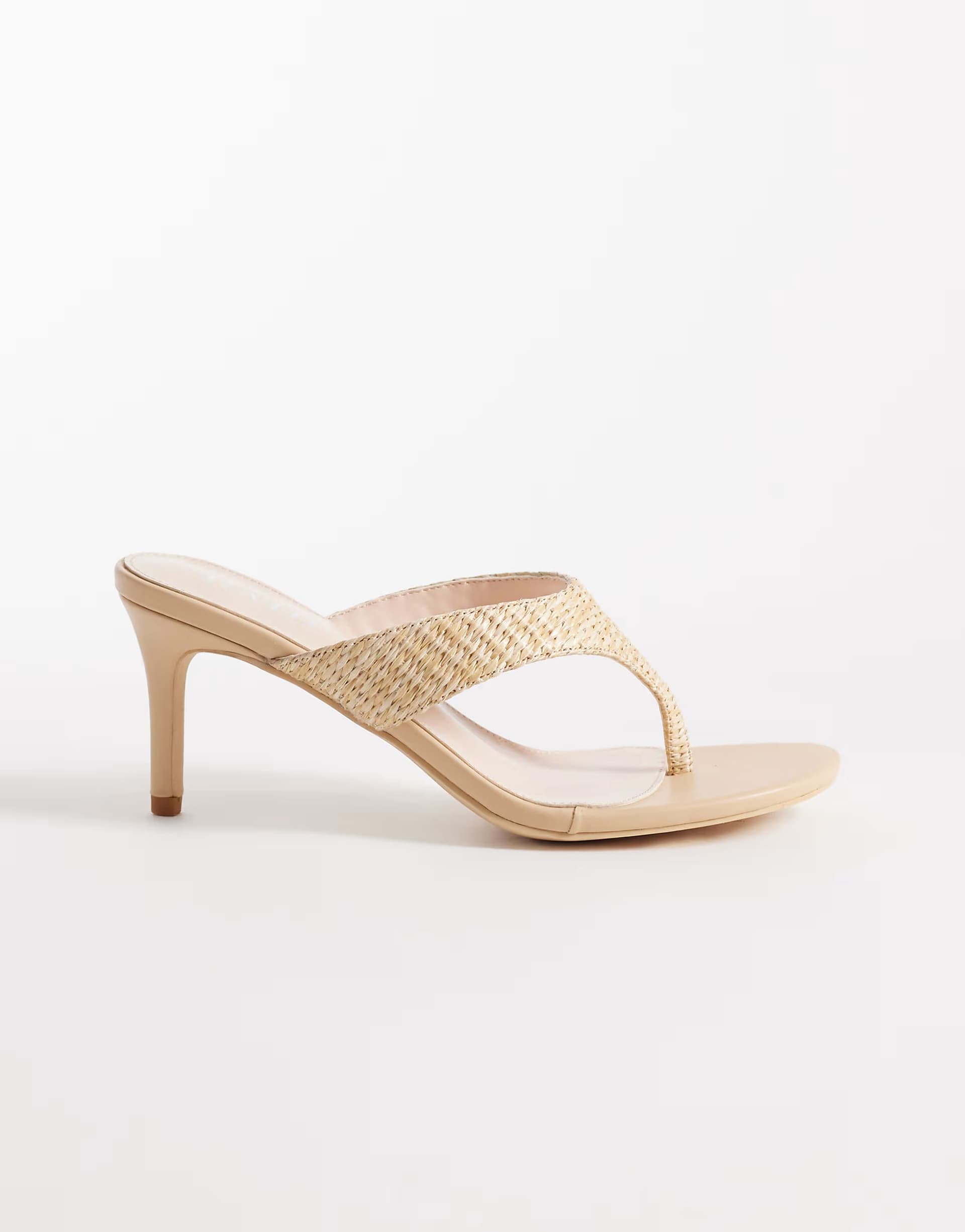 ASOS RAID Mystia toe thong heeled sandals in beige raffia