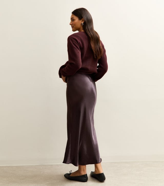 New Look Women's Maternity Burgundy Satin Midi Skirt New Look - 3