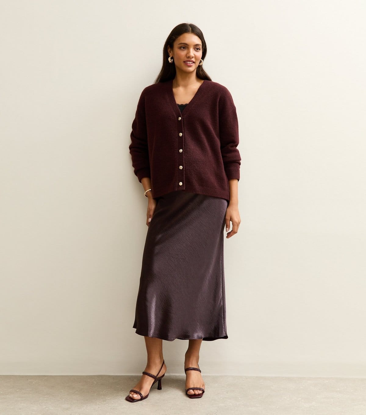 New Look Women's Maternity Burgundy Satin Midi Skirt New Look - 4