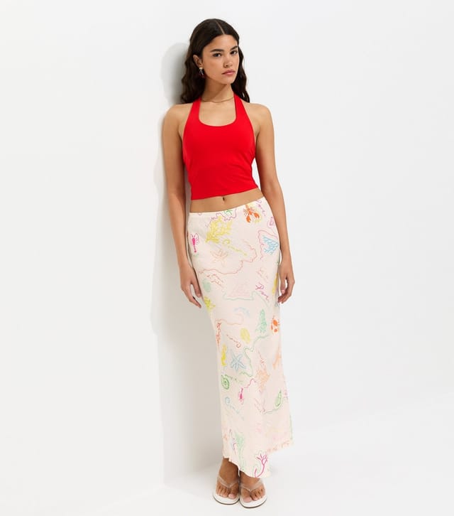 New Look Women's Multicoloured Ocean Print Bias Cut Midi Skirt New Look - 3