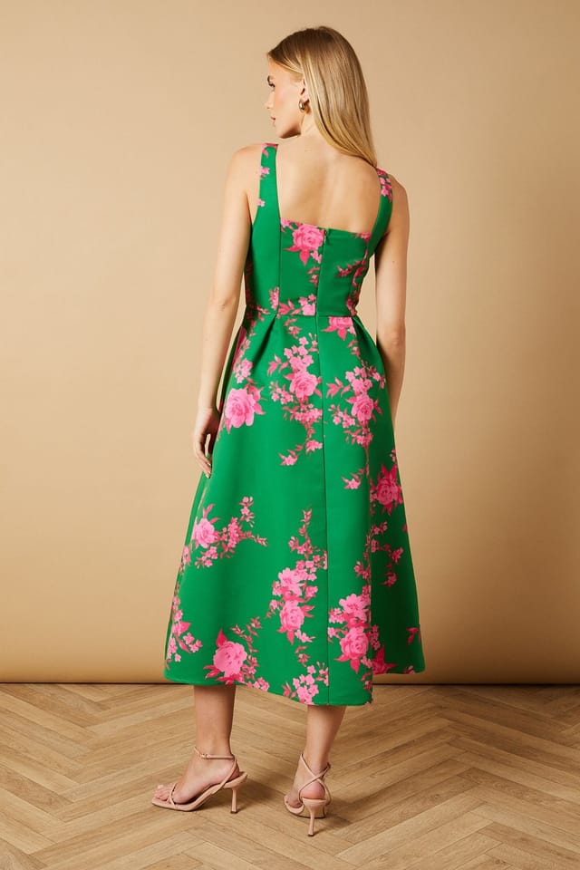 Oasis Oasis Women's Occasion Floral Strappy Twill Midi Dress in Green - 3