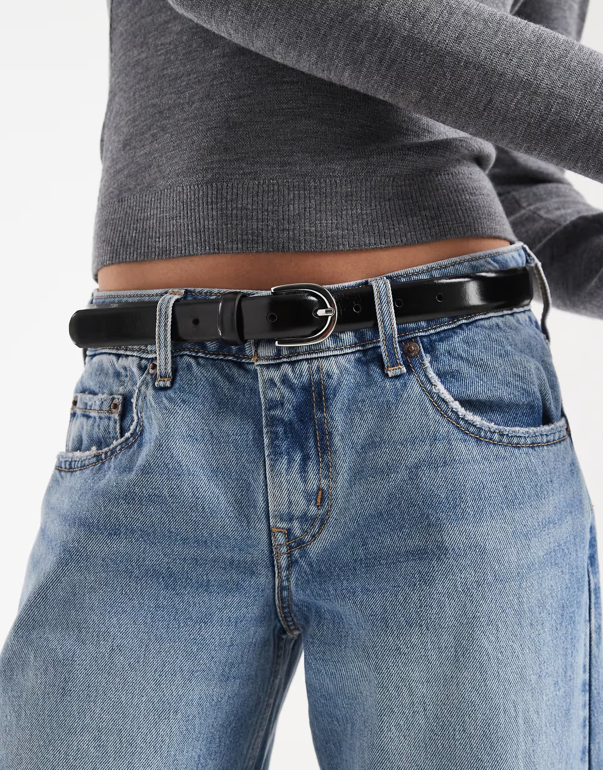 ASOS ASOS Black Leather Belt with Silver Buckle