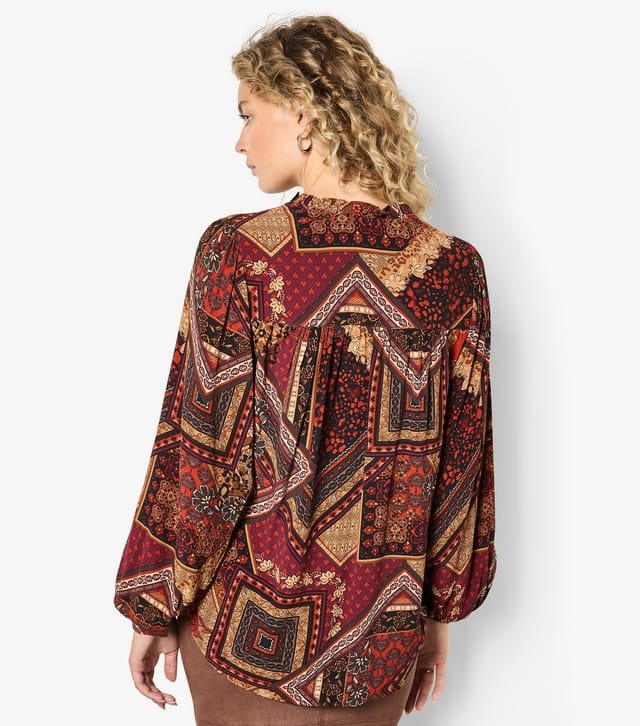 Apricot Women's Burgundy Patchwork Ruffle Blouse Apricot New Look - 3