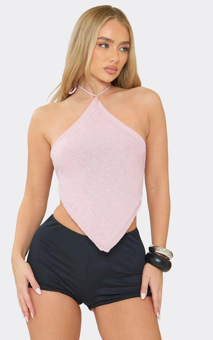 EGO Halterneck Pointed Hem Top In Pink Glitter, Women's Size UK L - 2