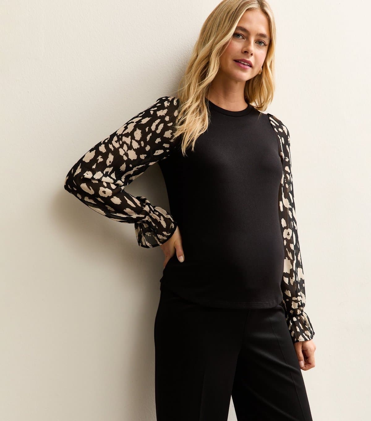 New Look New Look Maternity Black Soft Touch Contrast Sleeve Top