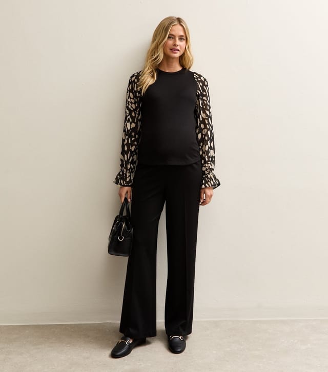 New Look Women's Maternity Black Soft Touch Contrast Sleeve Top New Look - 3