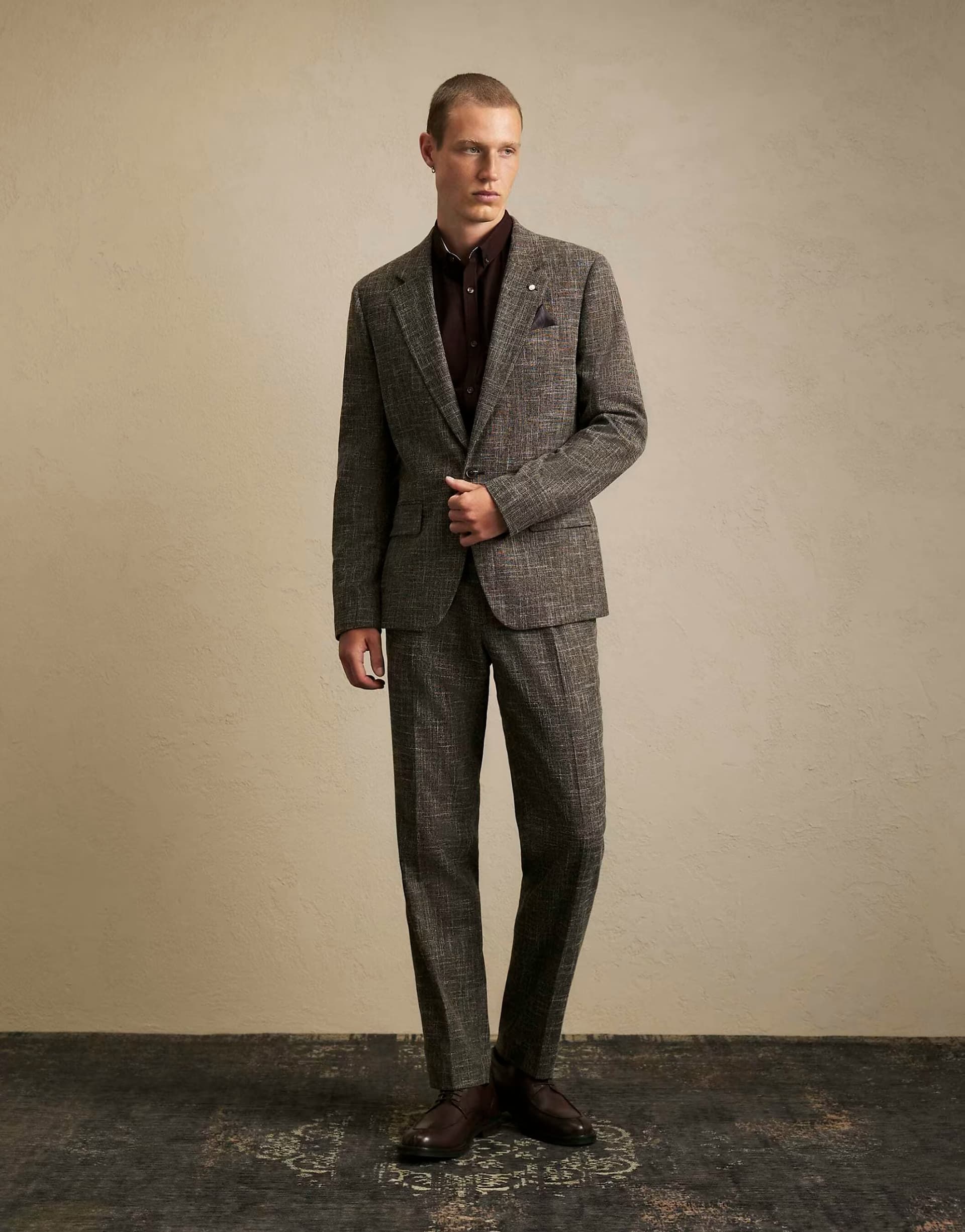 ASOS River Island Slim fit textured suit trousers in brown