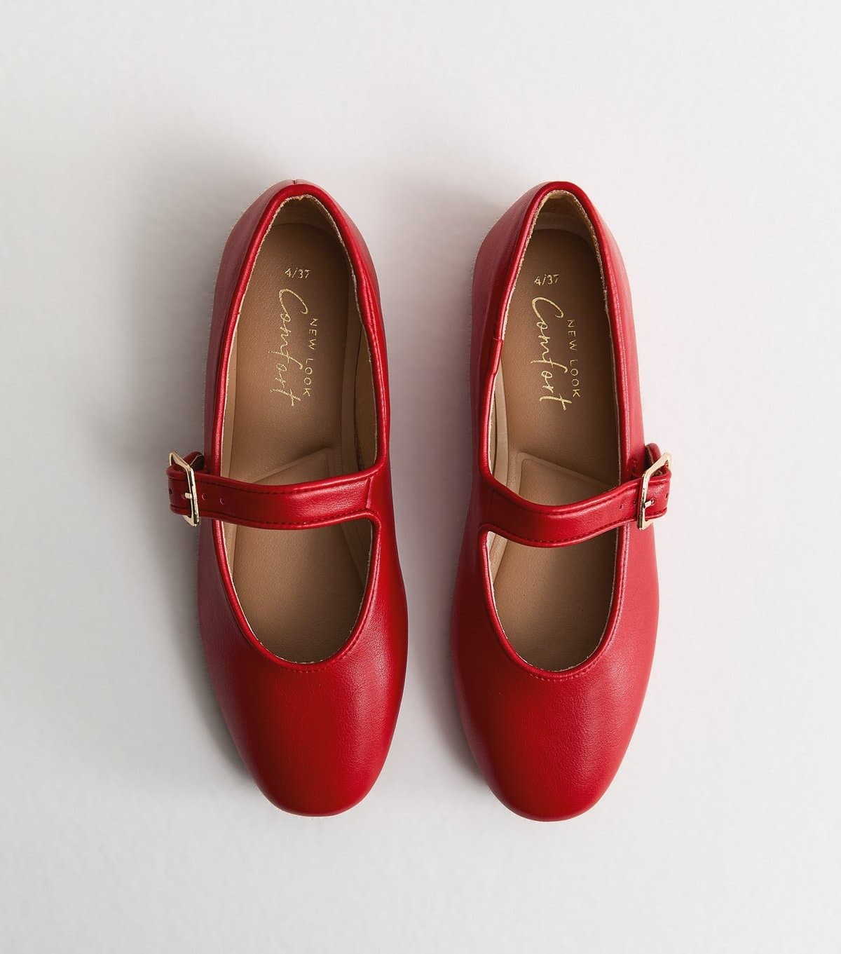 New Look New Look Bright Red Faux Leather Mary Jane Ballet Pumps