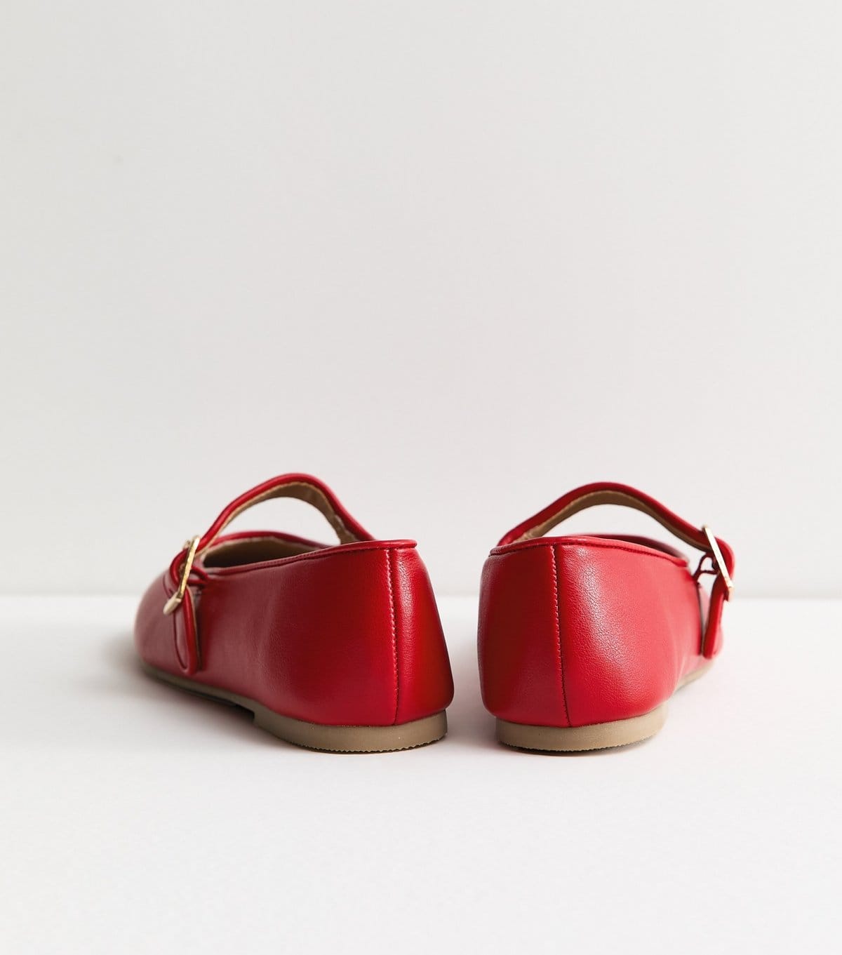 New Look Women's Bright Red Faux Leather Mary Jane Ballet Pumps Vegan New Look - 4