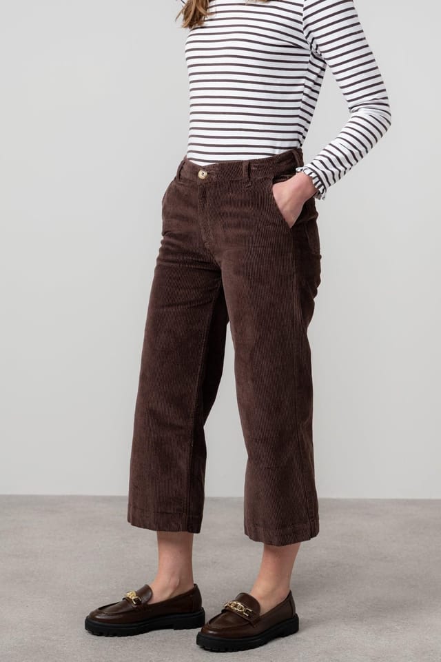 Lily & Me Lily & Me Women's Isla Stretch Jumbo Cord Cropped Trousers in Chocolate - 3