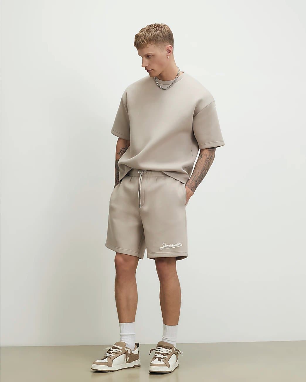 River Island Mens River Island Beige Premium Regular Fit Sanctuaire Shorts