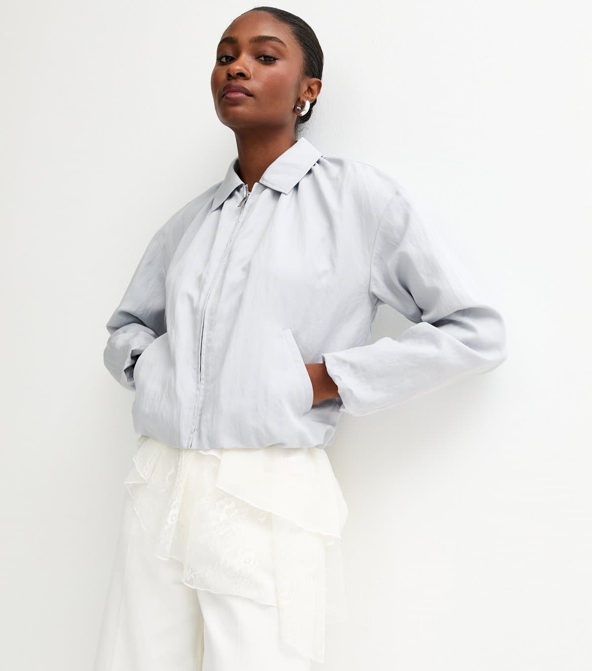 New Look Women's Light Blue Bubble Hem Bomber Jacket New Look