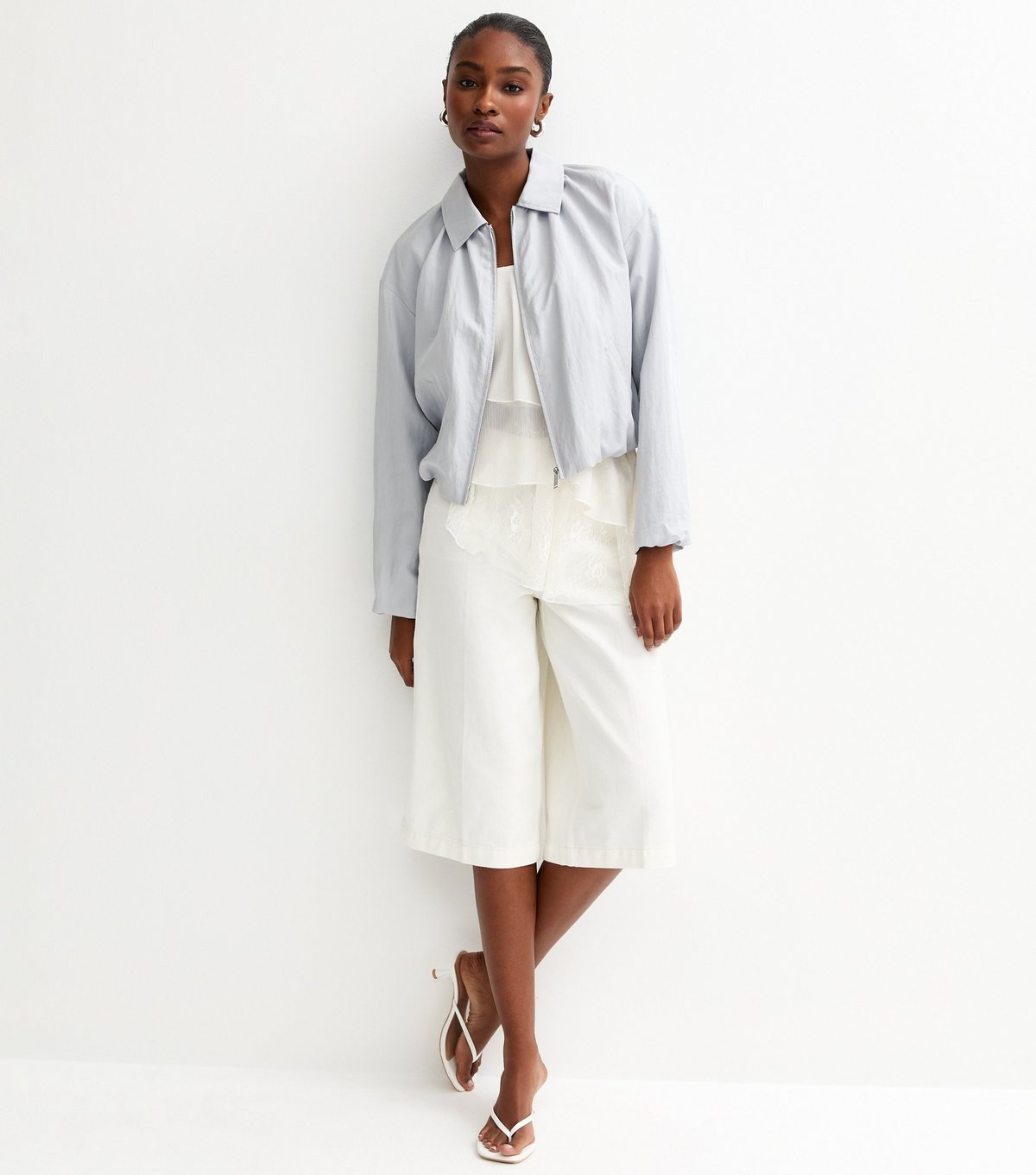 New Look Women's Light Blue Bubble Hem Bomber Jacket New Look - 3