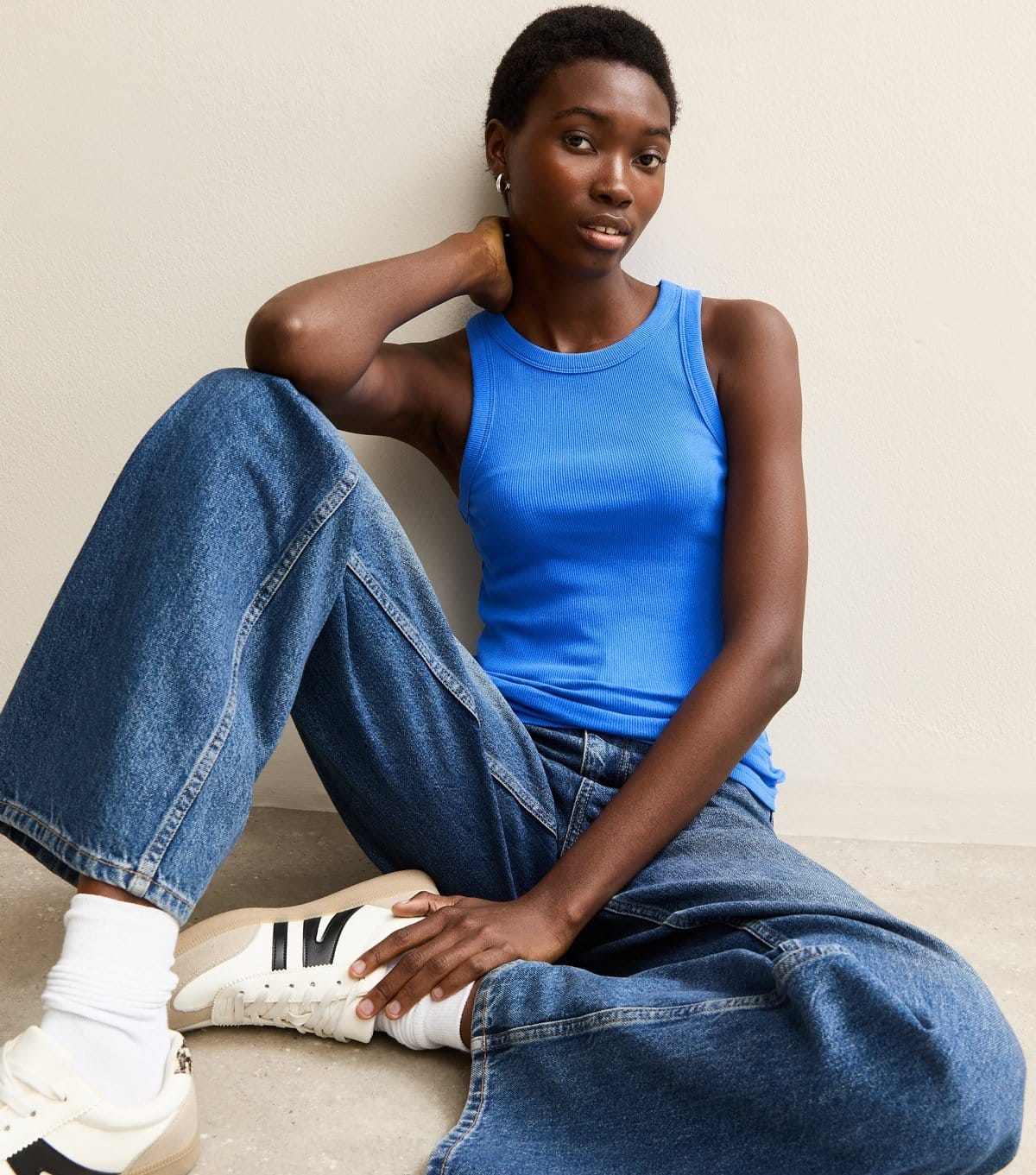 New Look Blue Ribbed Racerback Vest