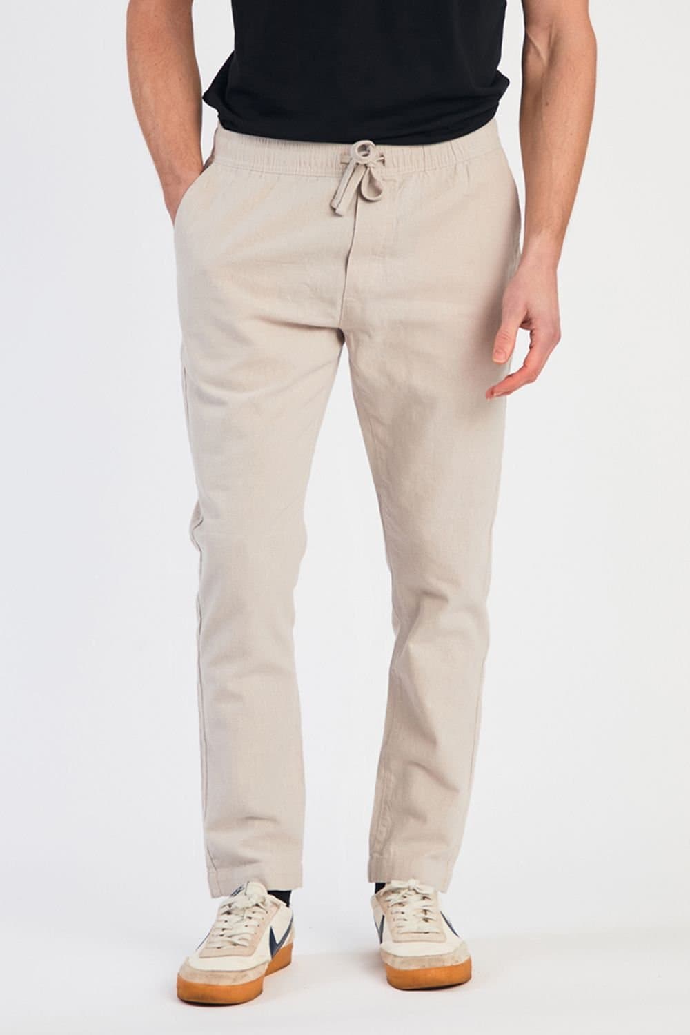 French Connection French Connection Men's Linen Blend Cuffed Trousers in Stone