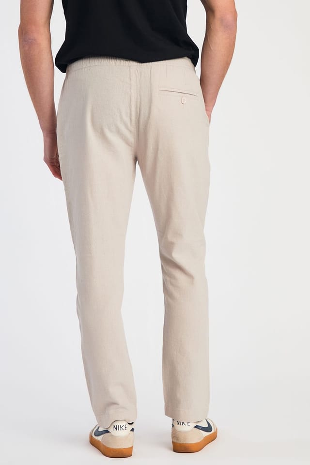 French Connection French Connection Men's Linen Blend Cuffed Trousers in Stone - 2