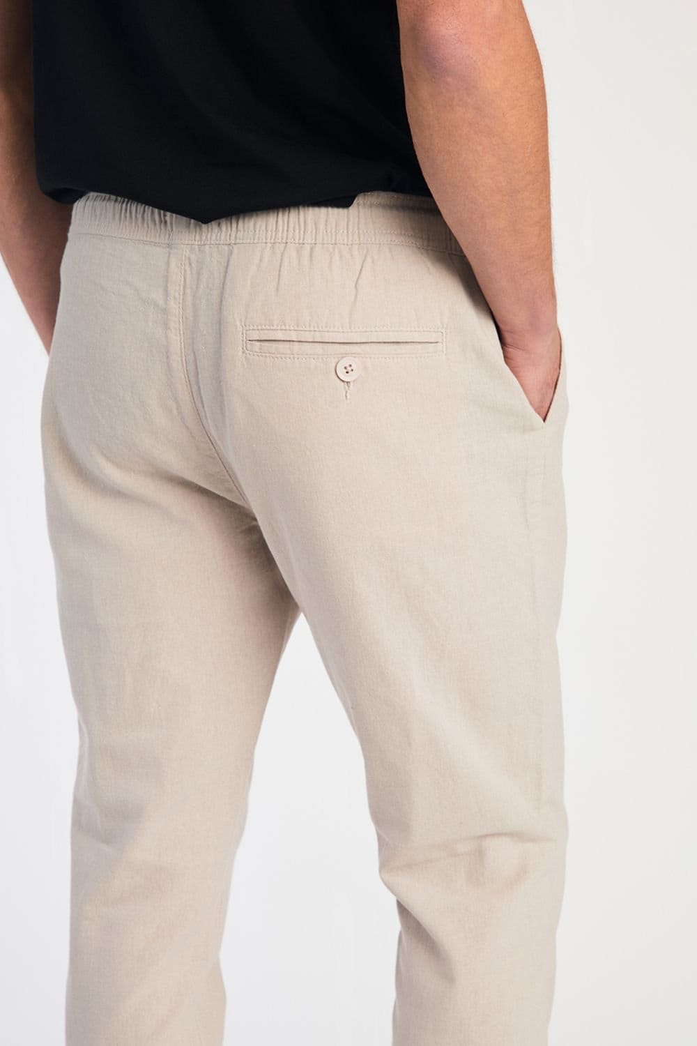 French Connection French Connection Men's Linen Blend Cuffed Trousers in Stone - 4