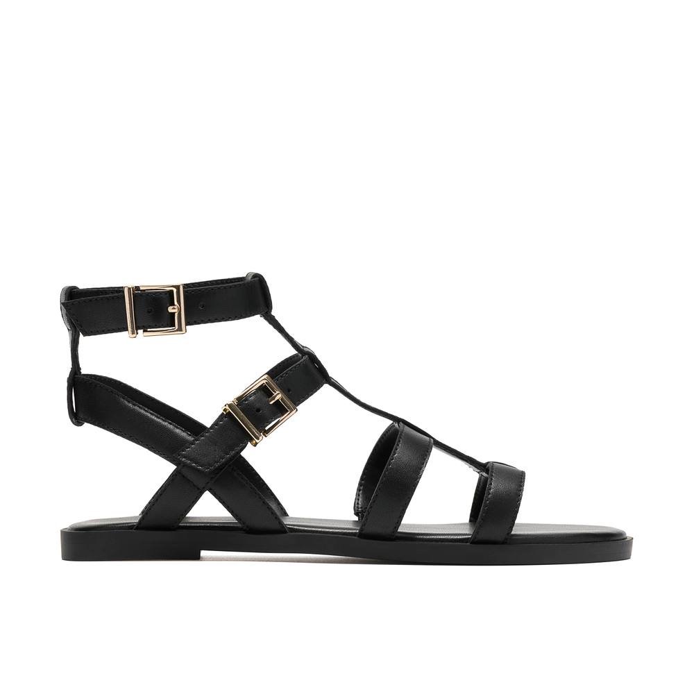 Clarks Clarks Women's Erisia Glad Black Leather Flat Sandals - 4