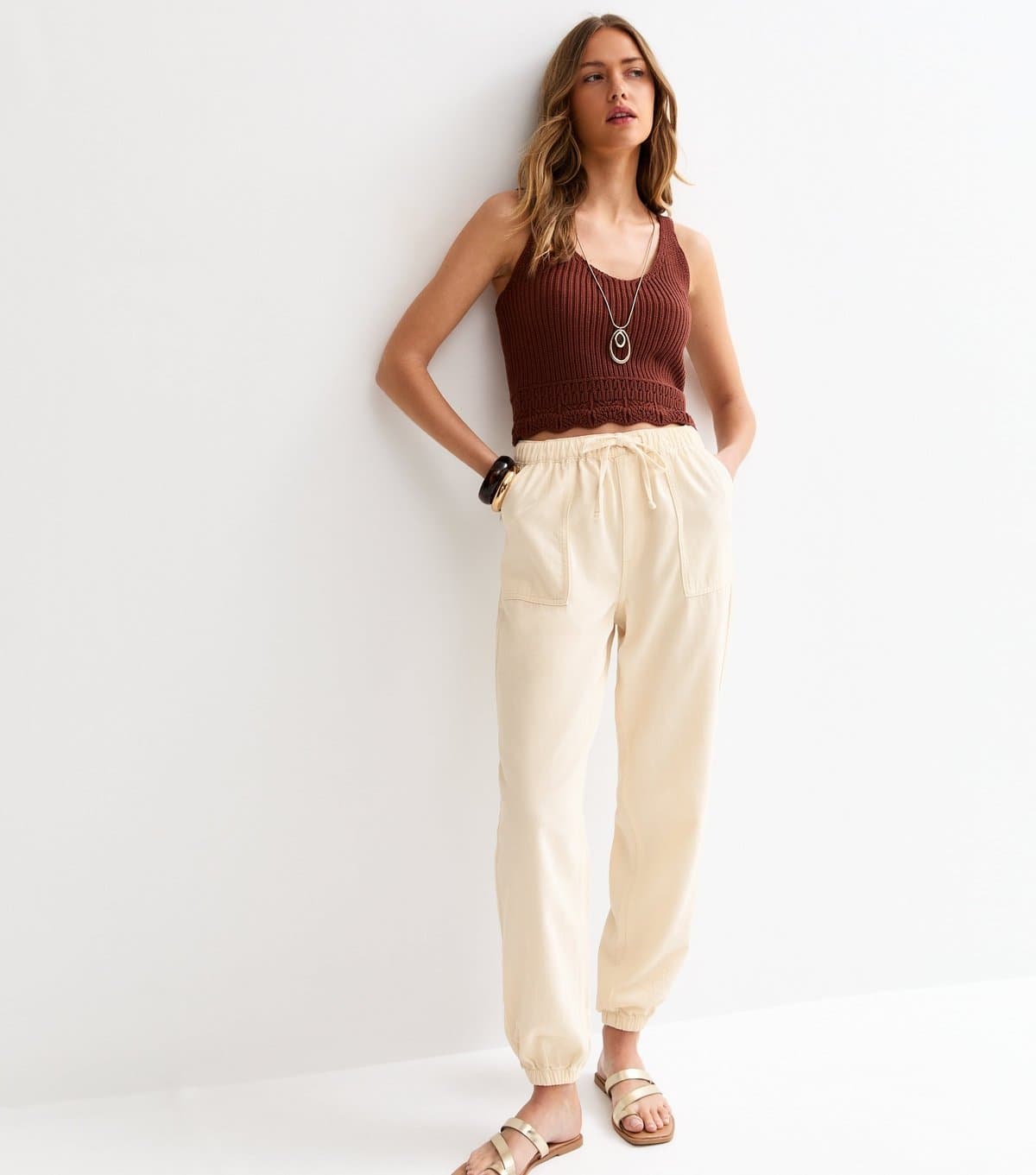 New Look Women's Off White Cotton Tapered Cargo Trousers New Look