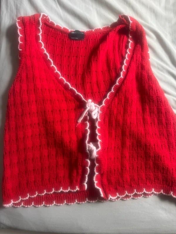 ASOS Design Red knit waist coat with pink detail