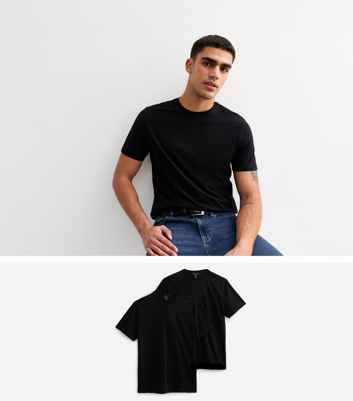 New Look Men's 2 Pack of Black Cotton T-Shirts New Look