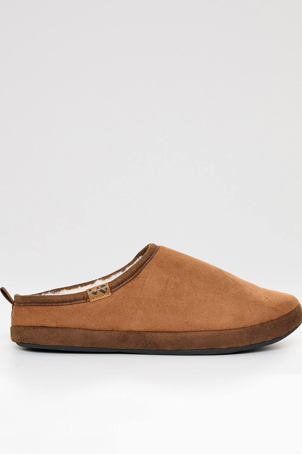 Threadbare Threadbare Men's Faux Suede Faux Fur Lined Mule Slippers in Tan - 2