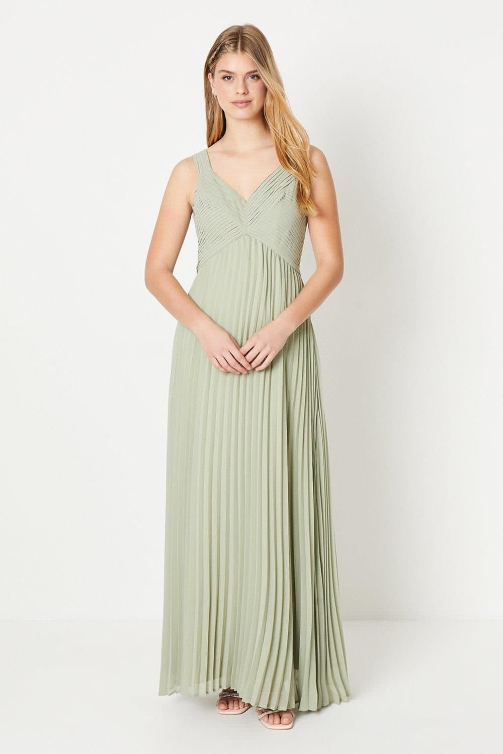 Debut London Debut London Women's by Coast Pleated Bodice Georgette Bridesmaid Dress in Olive