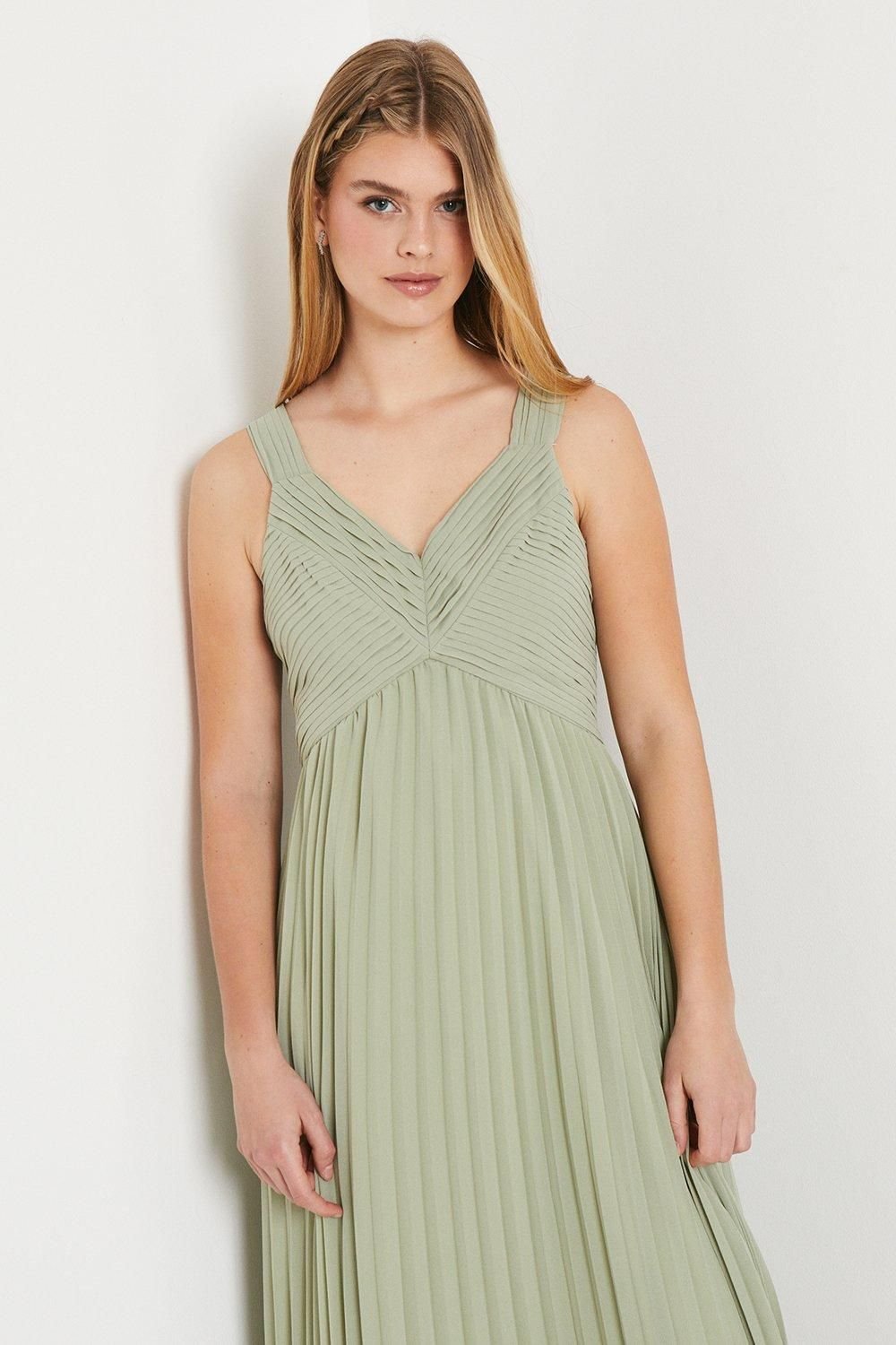 Debut London Debut London Women's by Coast Pleated Bodice Georgette Bridesmaid Dress in Olive - 4