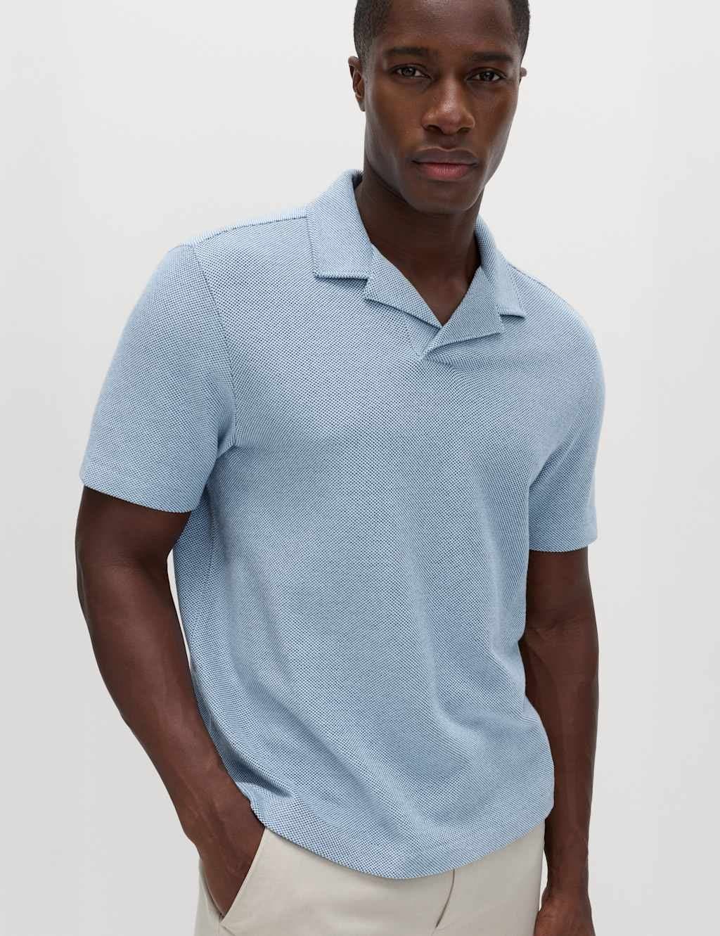 Marks & Spencer M&S Relaxed Fit Pure Cotton Pique Polo Shirt Light Denim