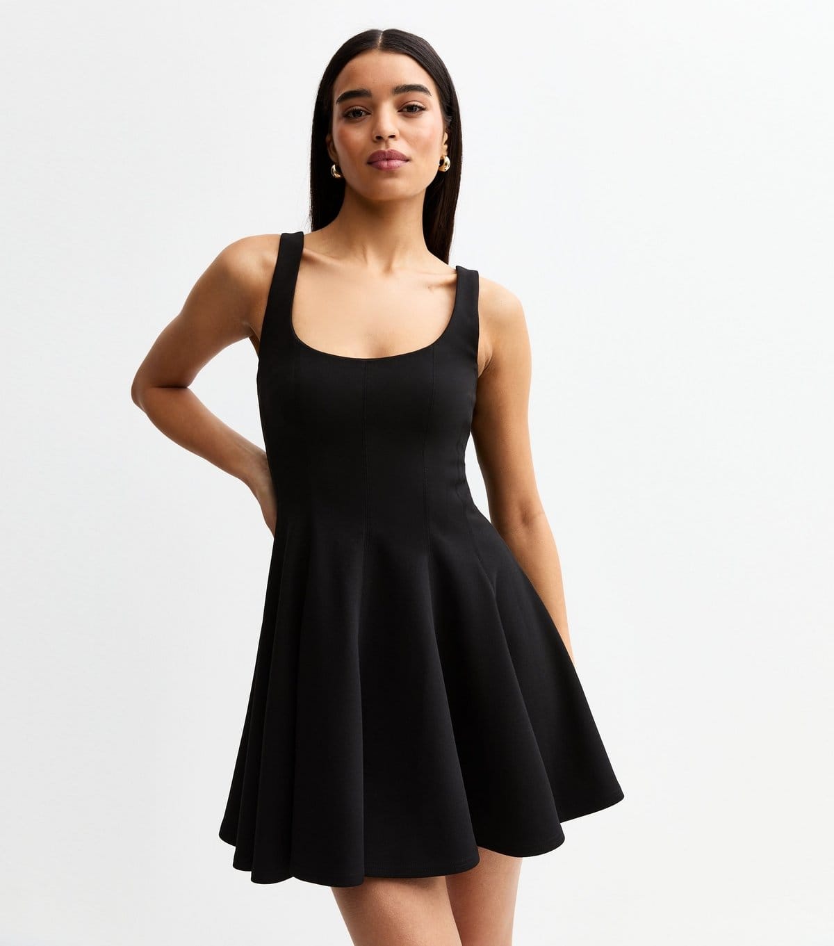 New Look Women's Black Square Neck Flared Mini Dress New Look - 4