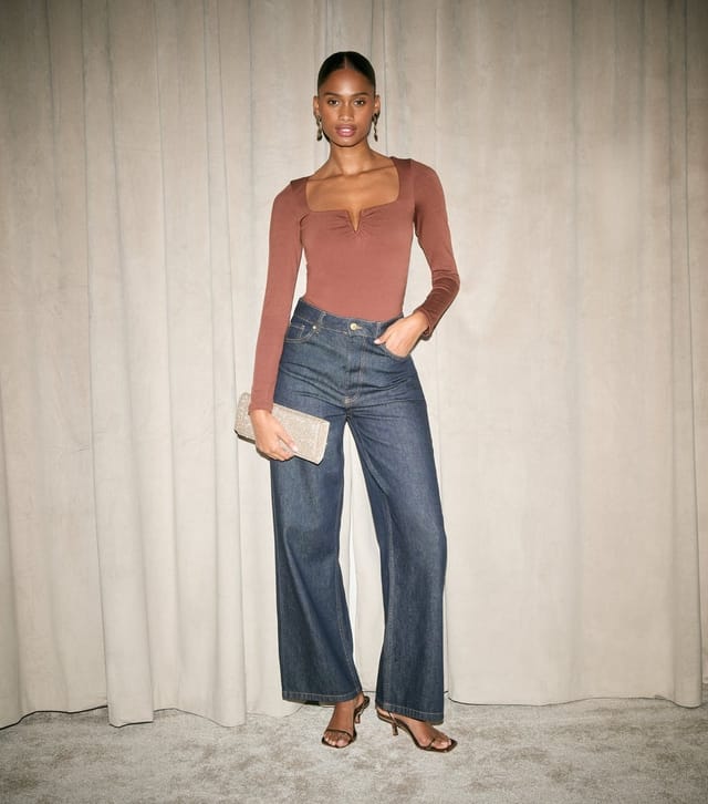 New Look Women's Dark Brown Jersey Notch Neck Long Sleeve Bodysuit New Look - 2
