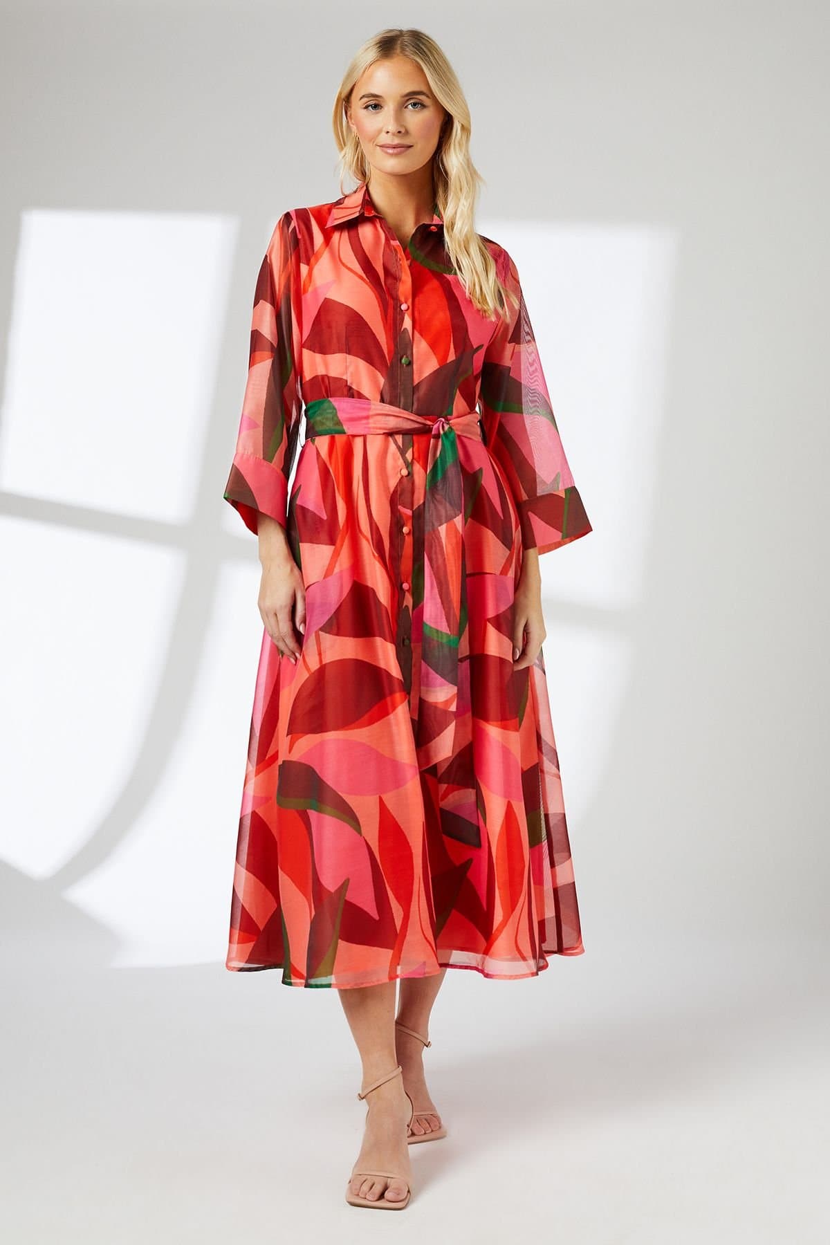 Principles Principles Women's Abstract Organza Contrast Shirt Dress in Pink