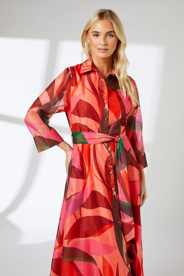 Principles Principles Women's Abstract Organza Contrast Shirt Dress in Pink - 2