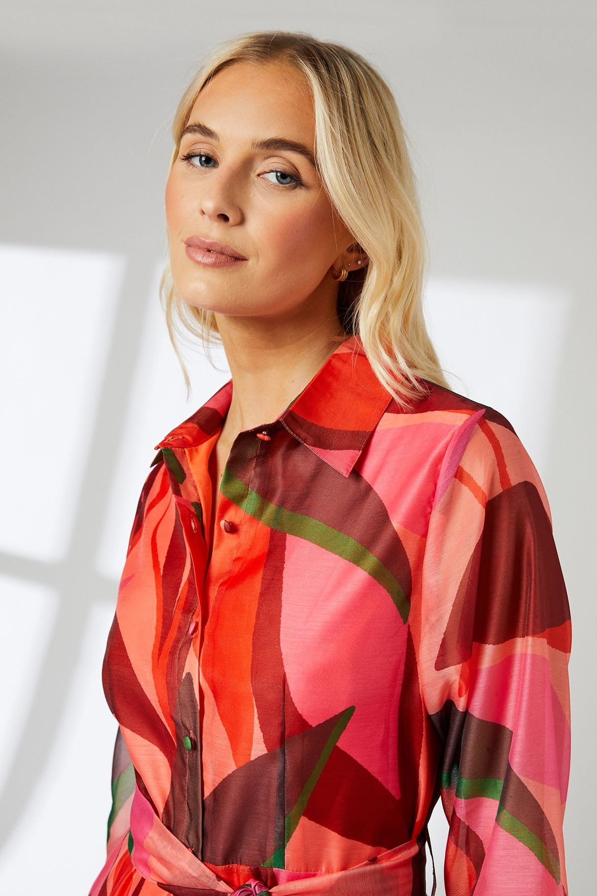 Principles Principles Women's Abstract Organza Contrast Shirt Dress in Pink - 4