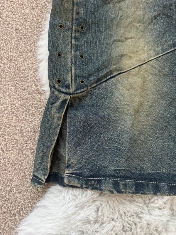Bershka Y2K Bershka Denim Midi Skirt UK 6 Blue Washed Stud Eyelet Grunge Indie Boho