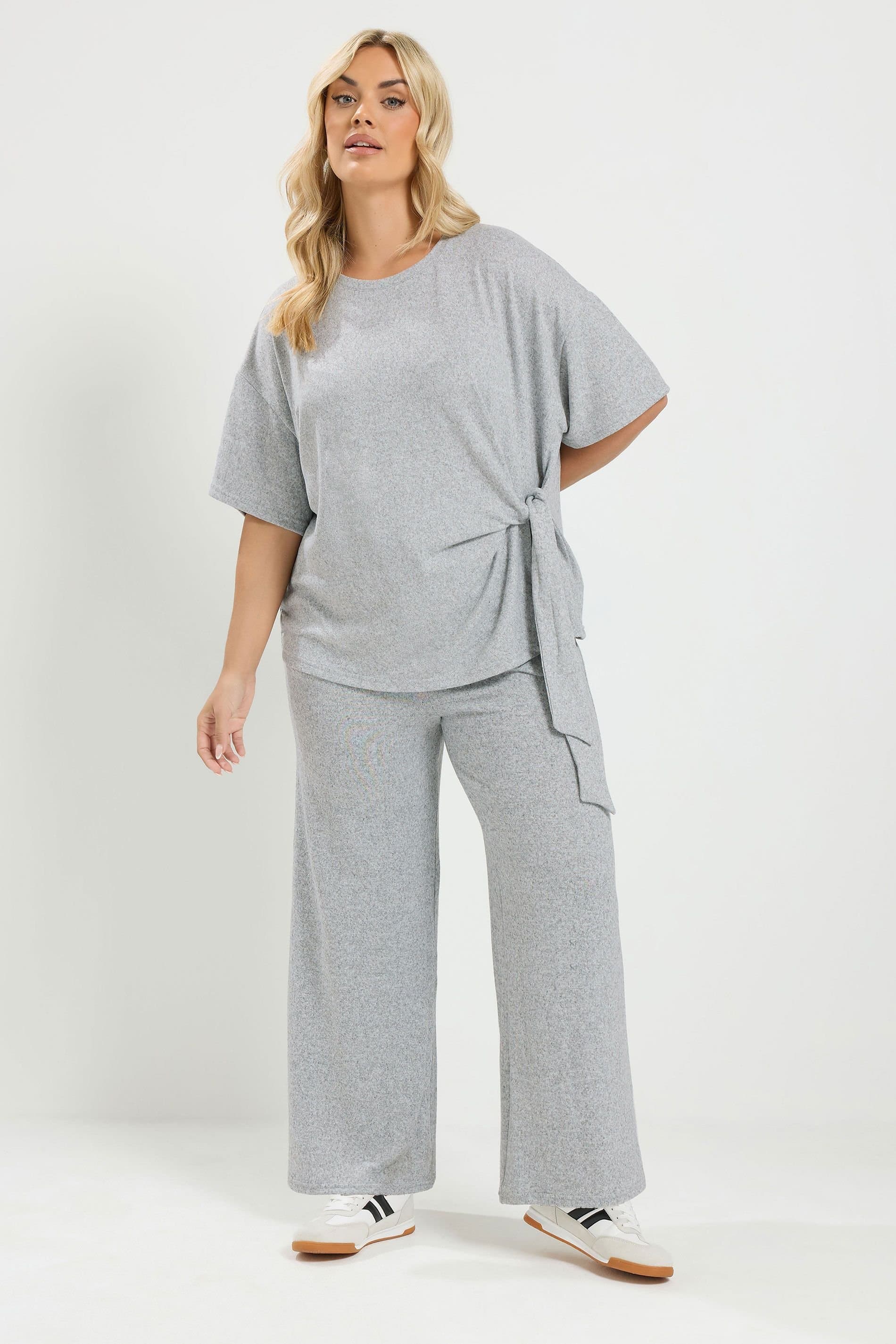 Yours Yours Women's Tie Waist Trouser Set in Grey