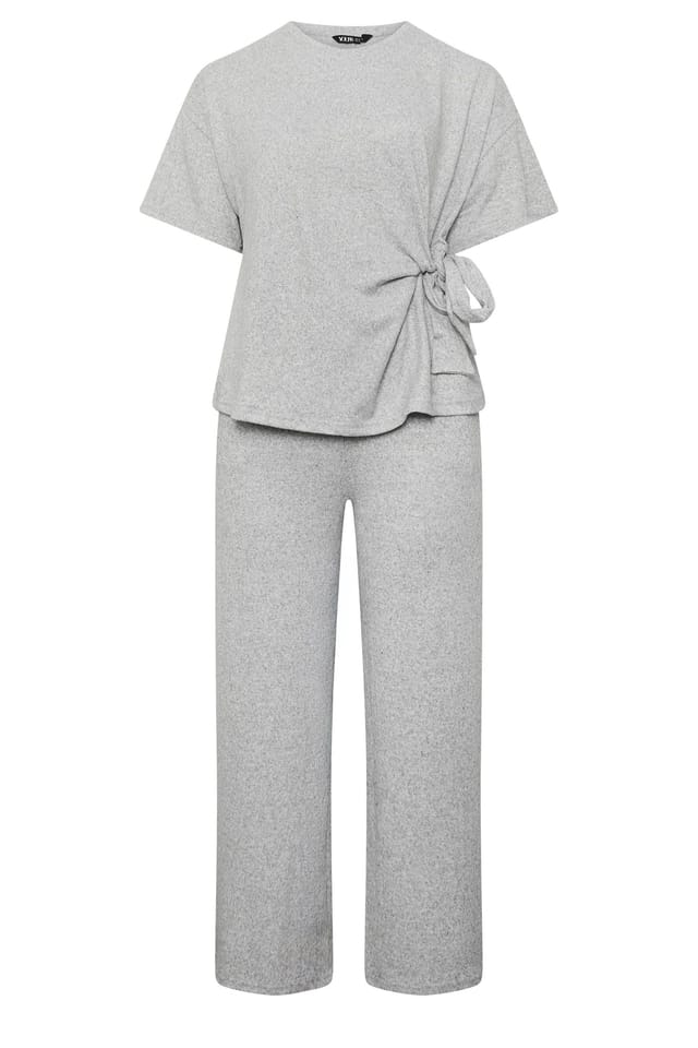 Yours Yours Women's Tie Waist Trouser Set in Grey - 2