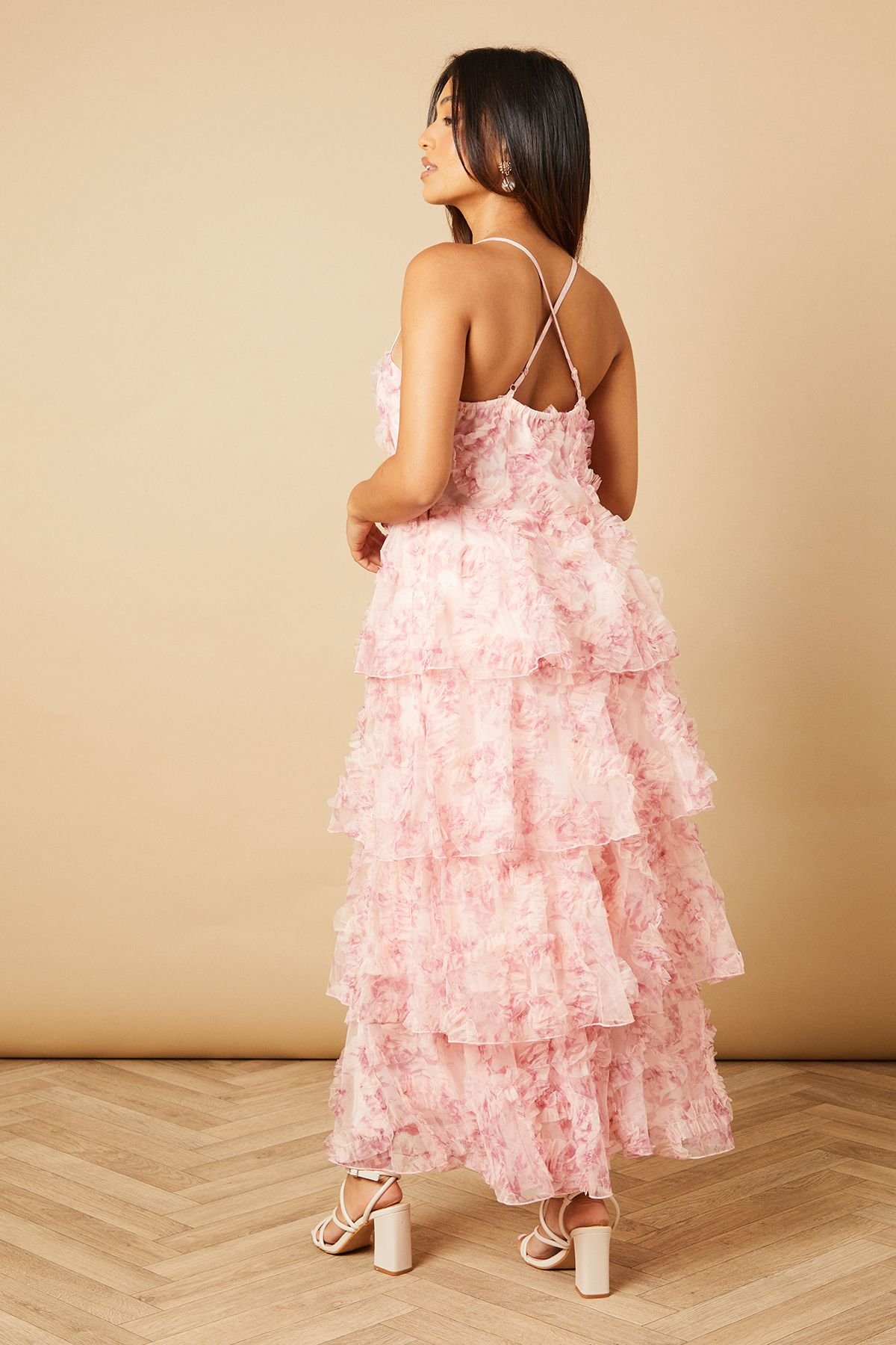 Oasis Oasis Women's Petite Floral Textured Strappy Midaxi Dress in Blush - 4