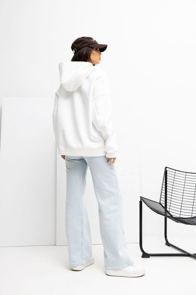 Love Lace Love Lace Women's Casual Hooded Cotton Elastane Sweatshirt in White - 3