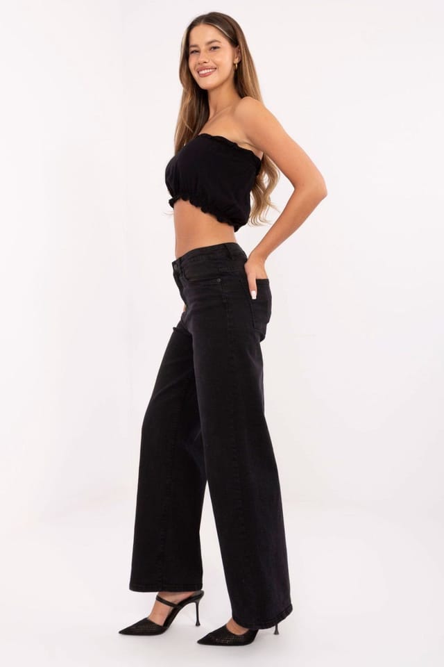 Love Lace Love Lace Women's High Waisted Wide Leg Cotton Elastane Jeans Style 215889 in Black - 2