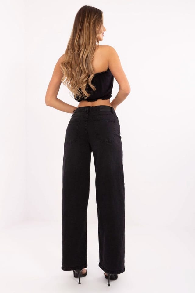 Love Lace Love Lace Women's High Waisted Wide Leg Cotton Elastane Jeans Style 215889 in Black - 3