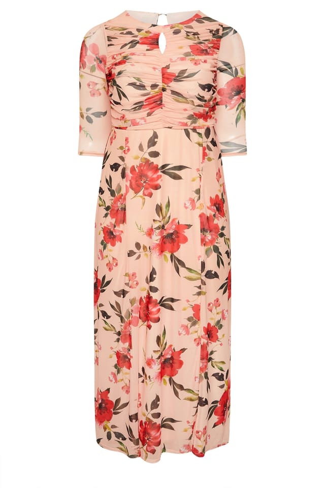 Yours Yours Women's Floral Keyhole Detail Maxi Dress in Pale Orange - 2