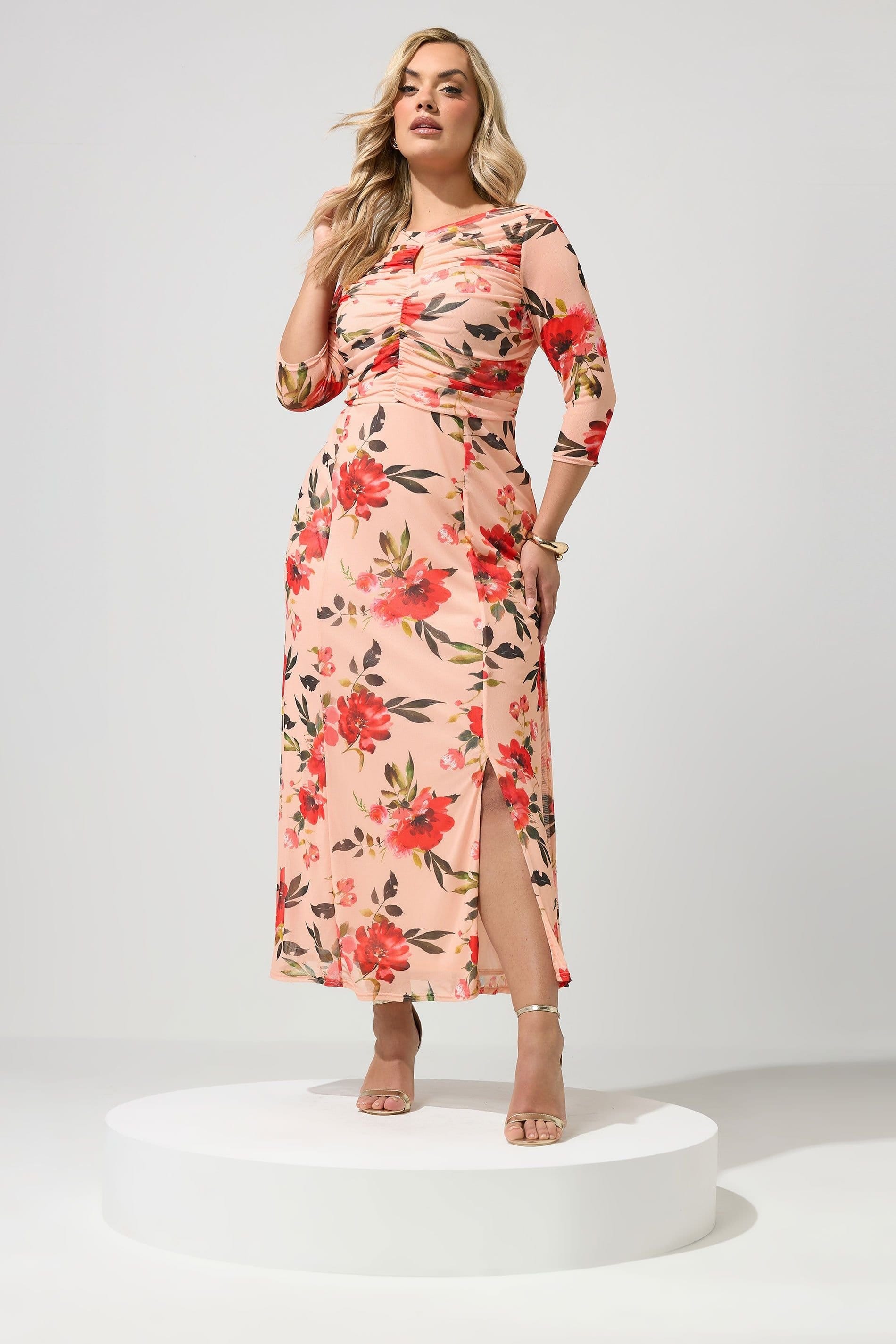 Yours Yours Women's Floral Keyhole Detail Maxi Dress in Pale Orange - 4