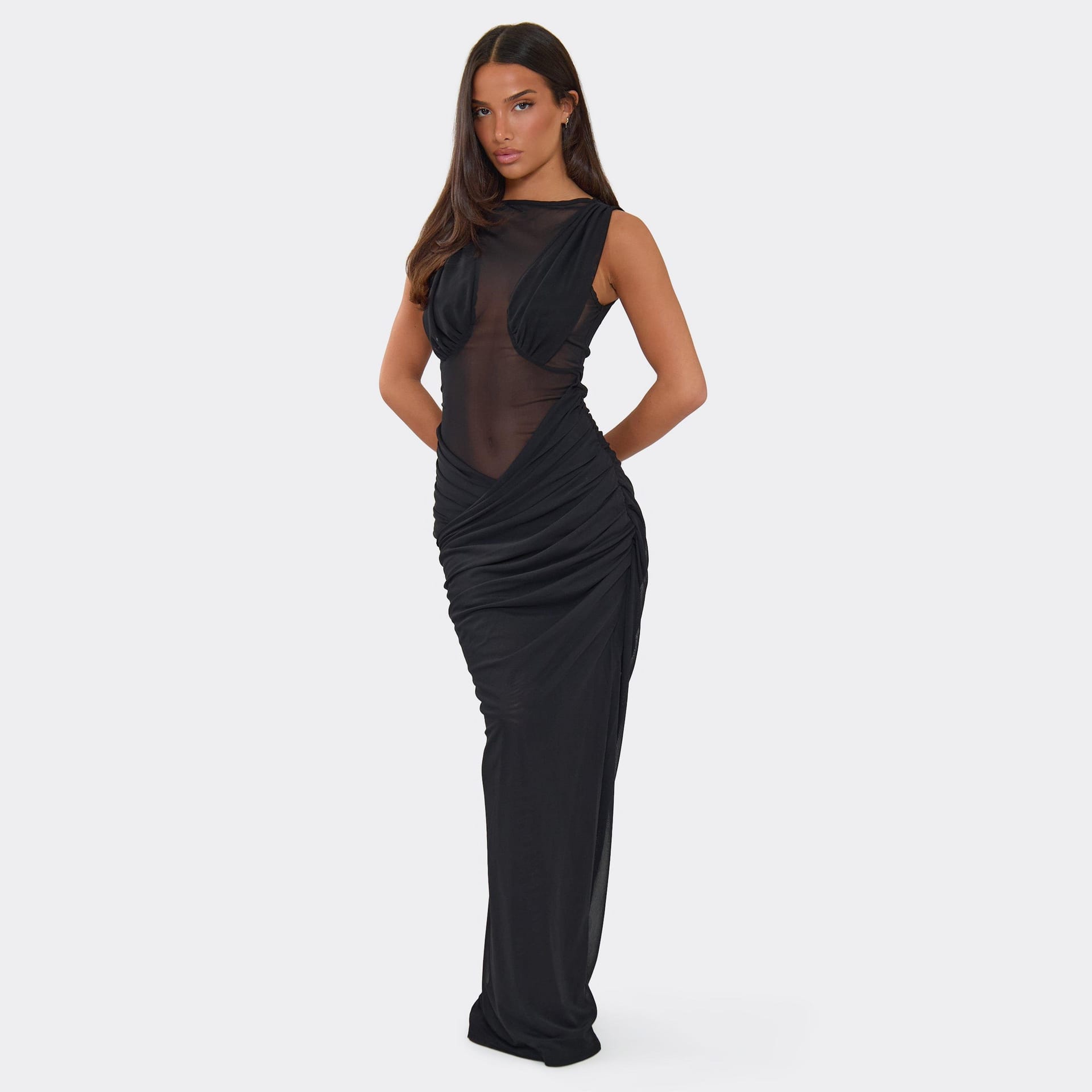 EGO Black Mesh Panel Wrap Maxi Dress